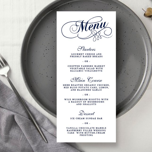 Elegant Navy Blue And White Wedding Menu Templates (Creator Uploaded)