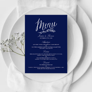 Elegant Navy Blue And White Wedding Menu Templates