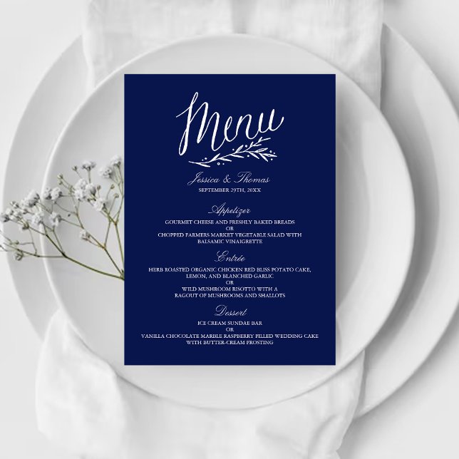 Elegant Navy Blue And White Wedding Menu Templates (Creator Uploaded)
