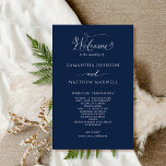 Elegant Navy Blue and White Wedding Program<br><div class="desc">Elegant navy blue Wedding program with beautiful modern handwritten calligraphy details. Front with wedding ceremony details, back with wedding party names and thank you message for your guests. Add your details using the template text boxes provided and if needed, you may select "Edit using the design tool" (with the button...</div>