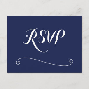 Elegant Navy Blue And White Wedding RSVP Postcard