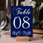 Elegant Navy Blue And White Wedding Table Number<br><div class="desc">Elegant Navy Blue And White Wedding Table Number Cards. 
 
*** HOW TO ORDER ***
Please customise and add each table number card to your cart,  one by one. Zazzle does not currently have a system to allow any customisation of the products after an order has been placed.</div>