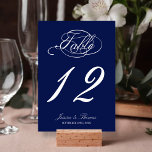 Elegant Navy Blue And White Wedding Table Number<br><div class="desc">Elegant Navy Blue And White Wedding Table Number Cards. 
 
*** HOW TO ORDER ***
Please customise and add each table number card to your cart,  one by one. Zazzle does not currently have a system to allow any customisation of the products after an order has been placed.</div>