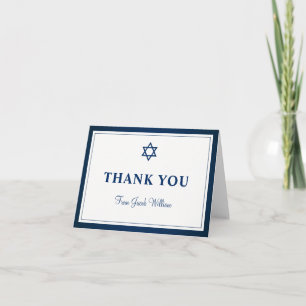 Elegant Navy Blue Bar Mitzvah Thank You Note Card