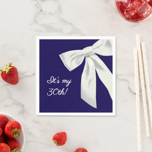 Elegant Navy Blue Birthday with White Bow Napkin (Insitu)
