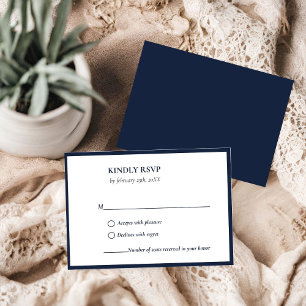Elegant Navy blue Black and White wedding RSVP Card