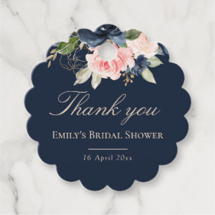 Elegant navy blue blush bridal shower thank you favour tags