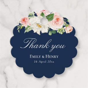 Elegant navy blue blush floral wedding favour tags