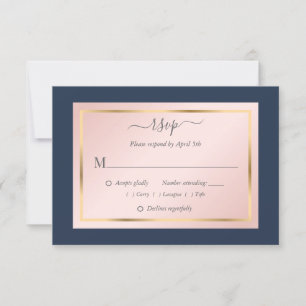 Elegant Navy Blue Blush Gold Wedding RSVP Cards