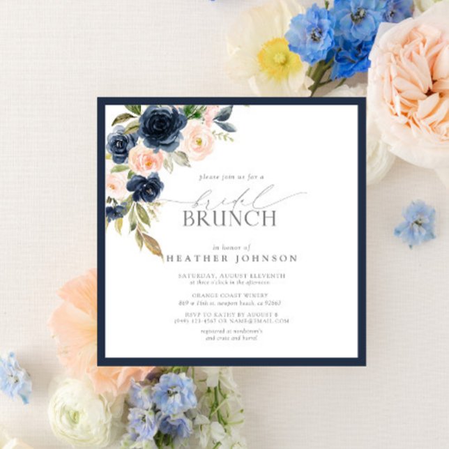 Elegant Navy Blue Blush Pink Bridal Brunch Invitation (Creator Uploaded)