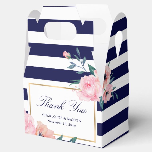 Elegant Navy Blue Blush Pink Floral Wedding Favour Box (Opened)