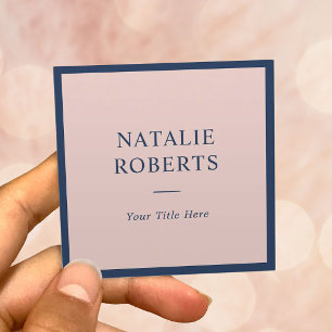 Elegant Navy Blue & Blush Pink Minimalist Framed Square Business Card