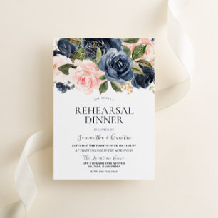 Elegant Navy Blue & Blush Pink Rehearsal Dinner Invitation