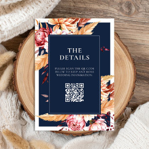 Elegant Navy Blue Boho Chic Floral Wedding Enclosure Card
