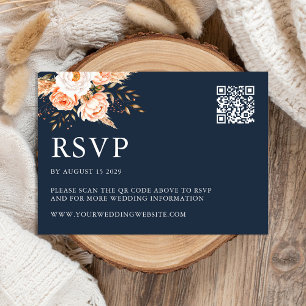 Elegant Navy Blue Boho Chic Floral Wedding RSVP Card