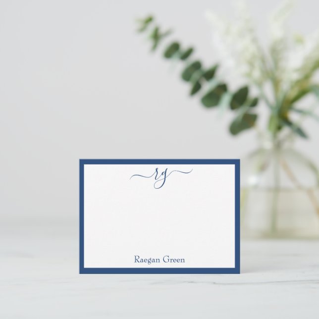 Elegant Navy Blue Border Monogram Card (Standing Front)