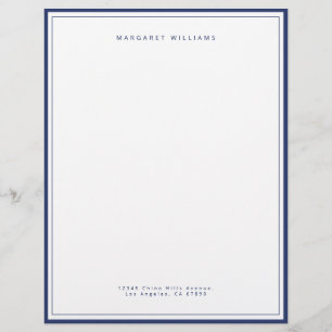 Elegant Navy Blue Border Simple Minimalist Custom Letterhead