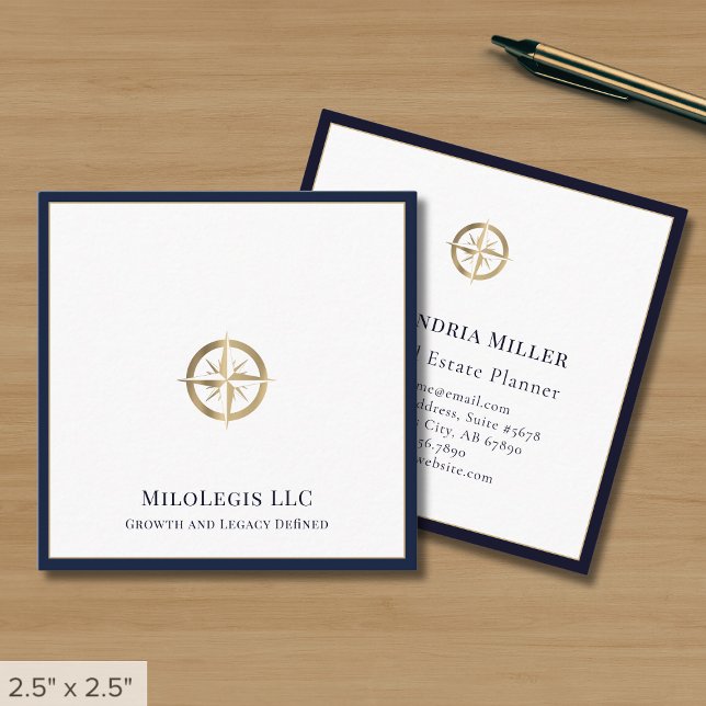 Elegant Navy Blue Border Square Business Card (Creator Uploaded)