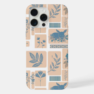 Elegant Navy Blue Botanical Rabbit Pattern Phone C iPhone 15 Pro Max Case