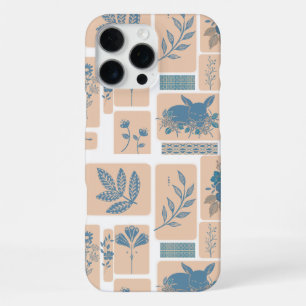 Elegant Navy Blue Botanical Rabbit Pattern Phone C iPhone 16 Pro Max Case