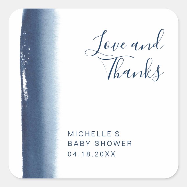 Elegant Navy Blue Boy Modern Baby Shower Square Sticker (Front)