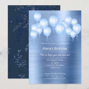ELEGANT NAVY BLUE BRUSHED METAL PATTERN BIRTHDAY INVITATION