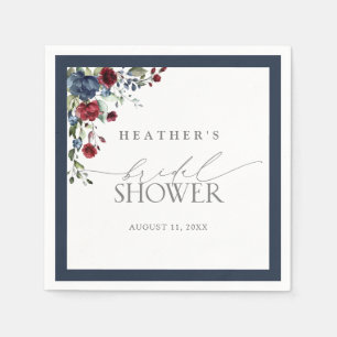 Elegant Navy Blue Burgundy Floral Bridal Shower Napkin