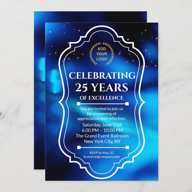 Elegant Navy Blue Business Anniversary Invitation (Front/Back)
