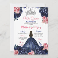 Elegant Navy Blue Butterfly Pink Floral Mis Quince