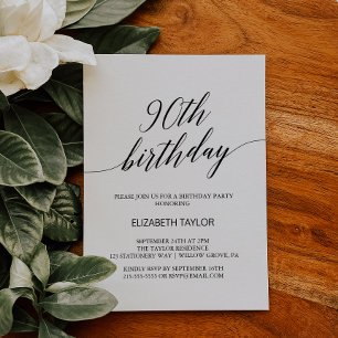 Elegant Navy Blue Calligraphy 90th Birthday Invitation