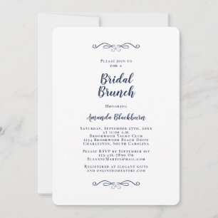 Elegant Navy Blue Calligraphy Bridal Brunch  Invitation
