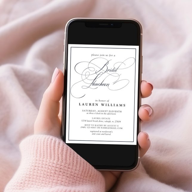 Elegant Navy Blue Calligraphy Bridal Luncheon Invitation (Creator Uploaded)