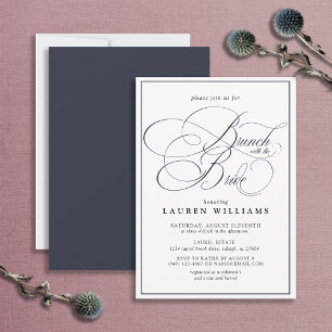 Elegant Navy Blue Calligraphy Brunch With Bride Invitation
