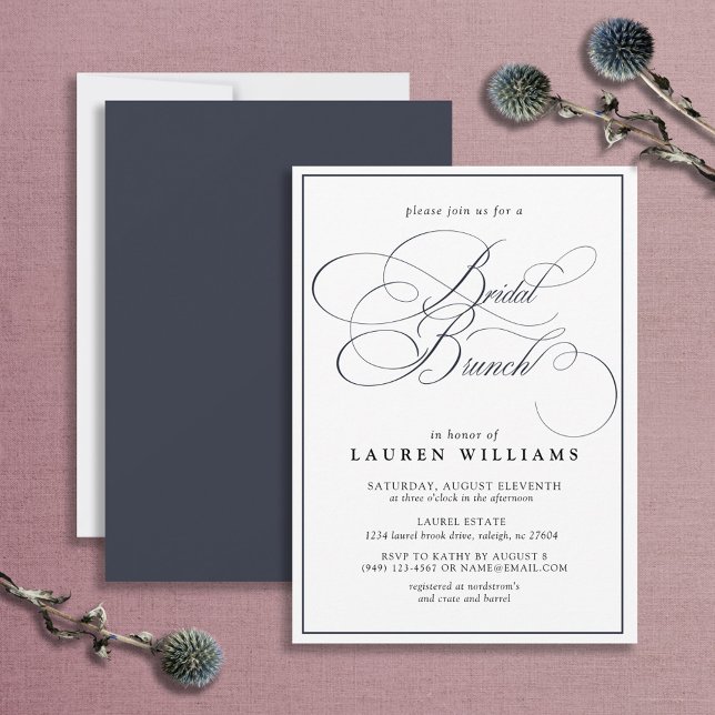 Elegant Navy Blue Calligraphy Formal Bridal Brunch Invitation (Creator Uploaded)