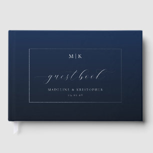 Elegant Navy Blue Calligraphy Guest Book