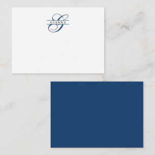 Elegant Navy Blue Calligraphy Split Monogram Card