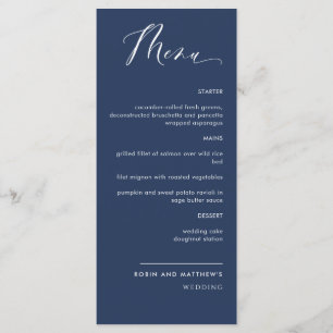 Elegant navy Blue Calligraphy Wedding Menu