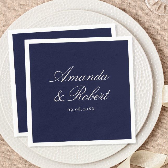 Elegant Navy Blue Calligraphy Wedding Napkin (Creator Uploaded)