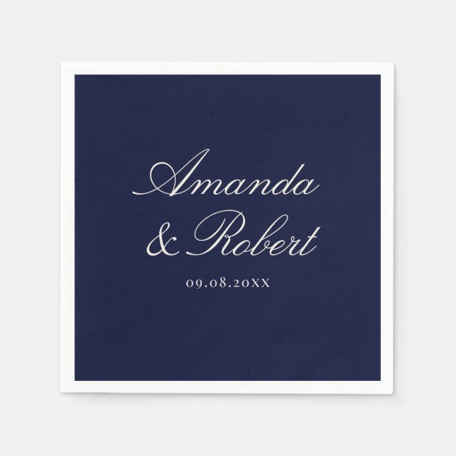 Elegant Navy Blue Calligraphy Wedding Napkin (Front)
