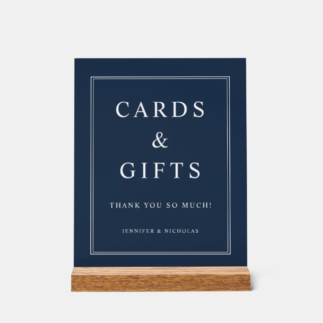 Elegant Navy Blue Cards And Gifts Wedding Acrylic Sign (Front)