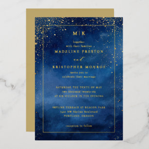 Elegant Navy Blue Celestial Invitations