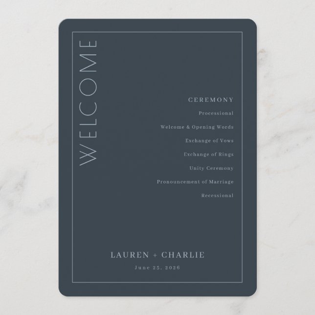 Elegant Navy Blue Ceremony Program Programme (Front)