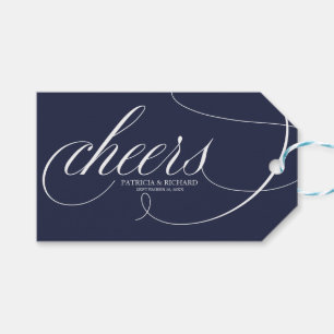 Elegant Navy Blue Cheers Wine Bottle Tags