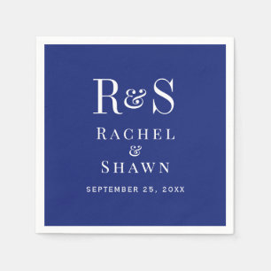 Elegant Navy Blue Chic Modern Monogram Wedding Napkin