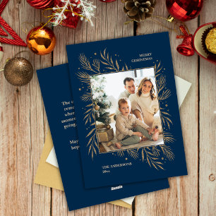 Elegant Navy Blue Christmas Custom Photo Message  Holiday Card