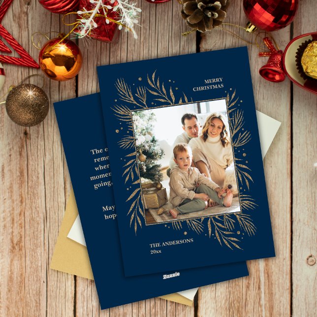 Elegant Navy Blue Christmas Custom Photo Message  Holiday Card (Creator Uploaded)