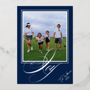 Elegant Navy Blue Christmas Script Family Photo