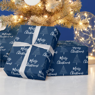 Elegant Navy Blue Christmas Tree Merry Christmas Wrapping Paper