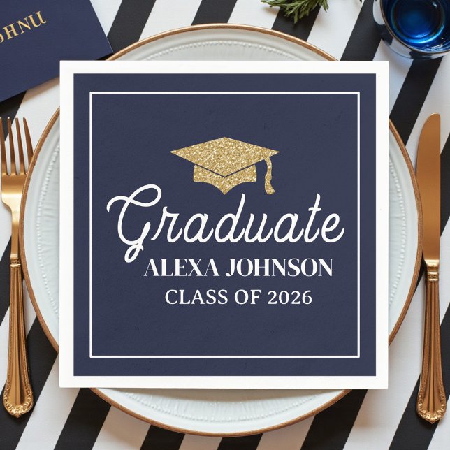 Elegant Navy Blue Class Of 2026 Graduation Napkin (Creator Uploaded)