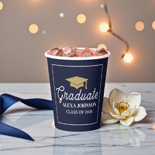 Elegant Navy Blue Class Of 2026 Graduation Paper Cups